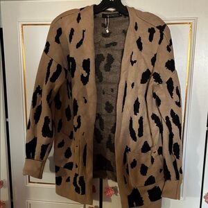 Chic Animal Print Open Front Cardigan